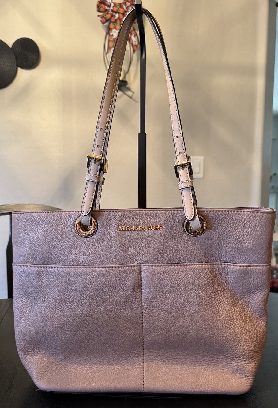 NWOT Michael Kors Bedford Medium Top Zip Pocket Tote Bag In Soft Pink/Mauve